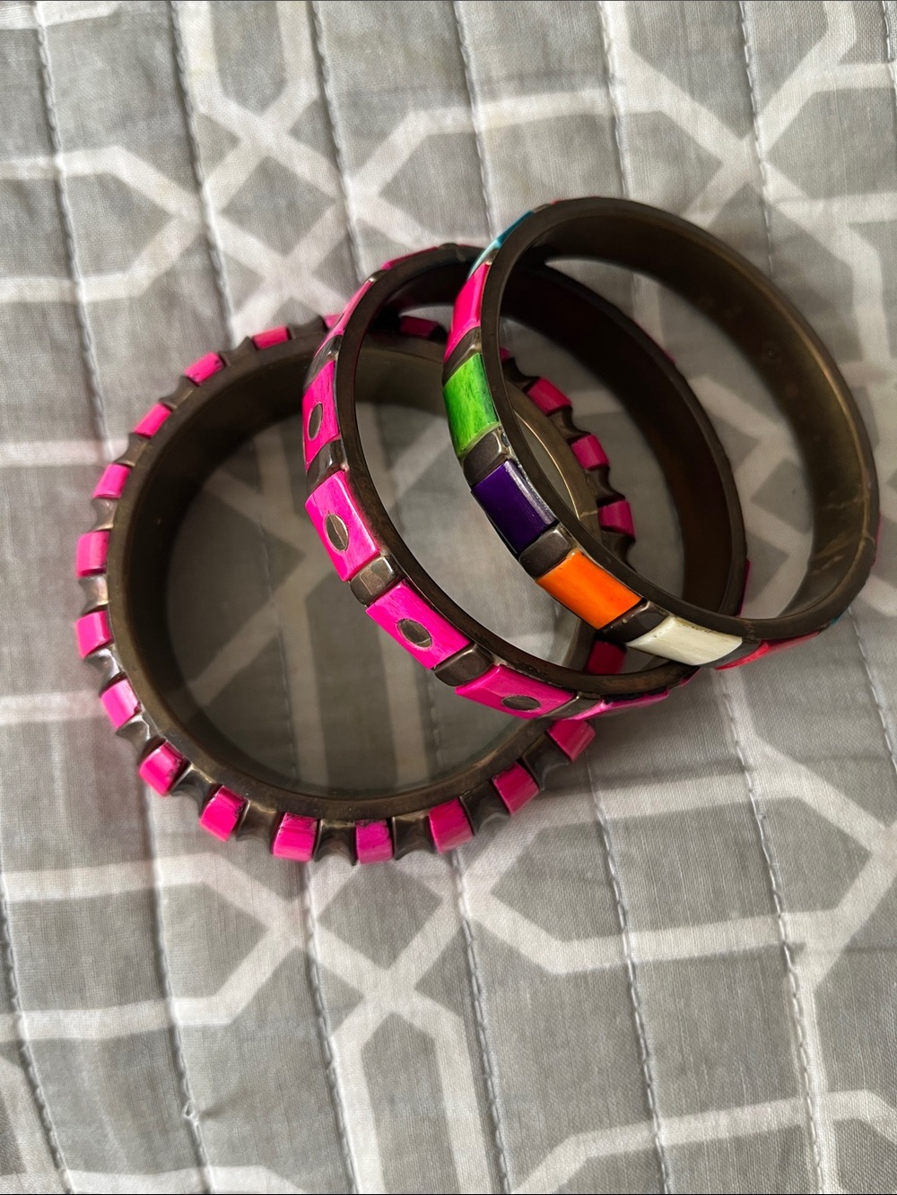 Pink Enamel Bangel Set - Bold Multicolor Accent